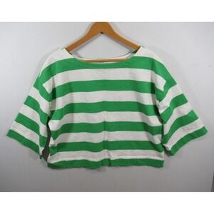 On 34th Boxy Cropped Top Women XL Wide Green Stripe Heavy Cotton